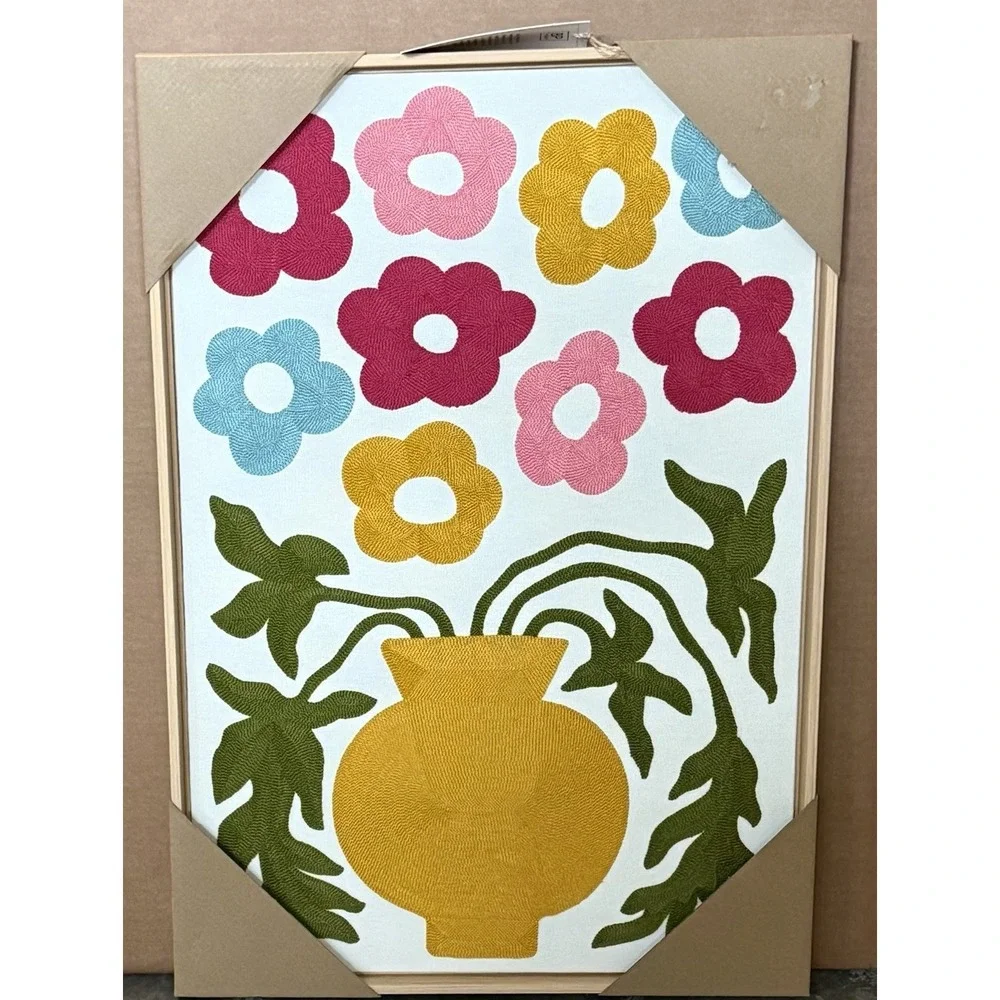 New 18 X 26 BP Home Embroidered Woven Wall Art Decor Flowers In Vase Vibrant